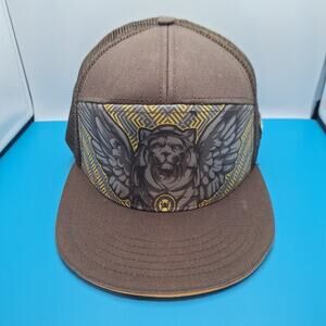 First Earth Griffin Trucker Snapback Hat Cap Brown Cotton Mesh Back
